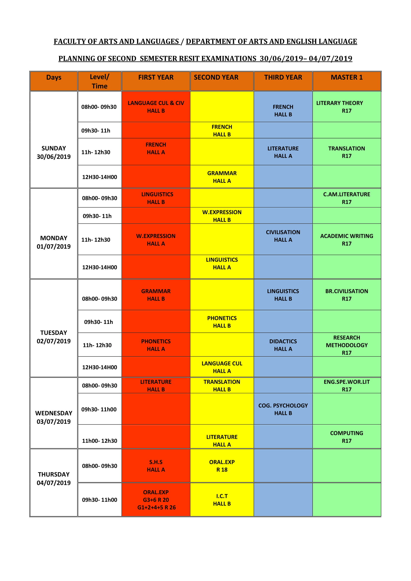 THE PLANNING OF THE RESIT EXAMINATIONS OF THE SECOND SEMESTER converti 1