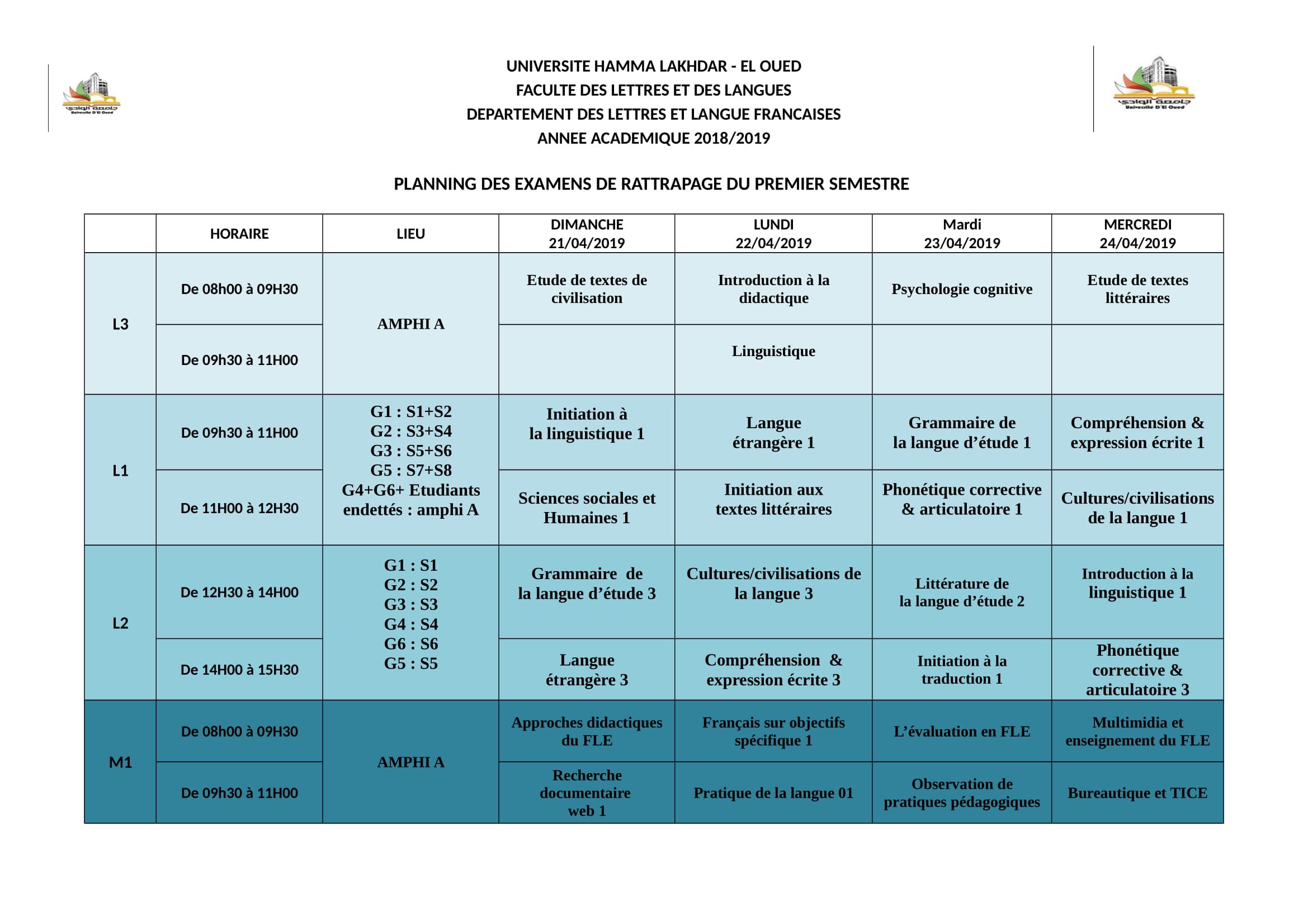 planning examens rattrapage(2018 2019) 1