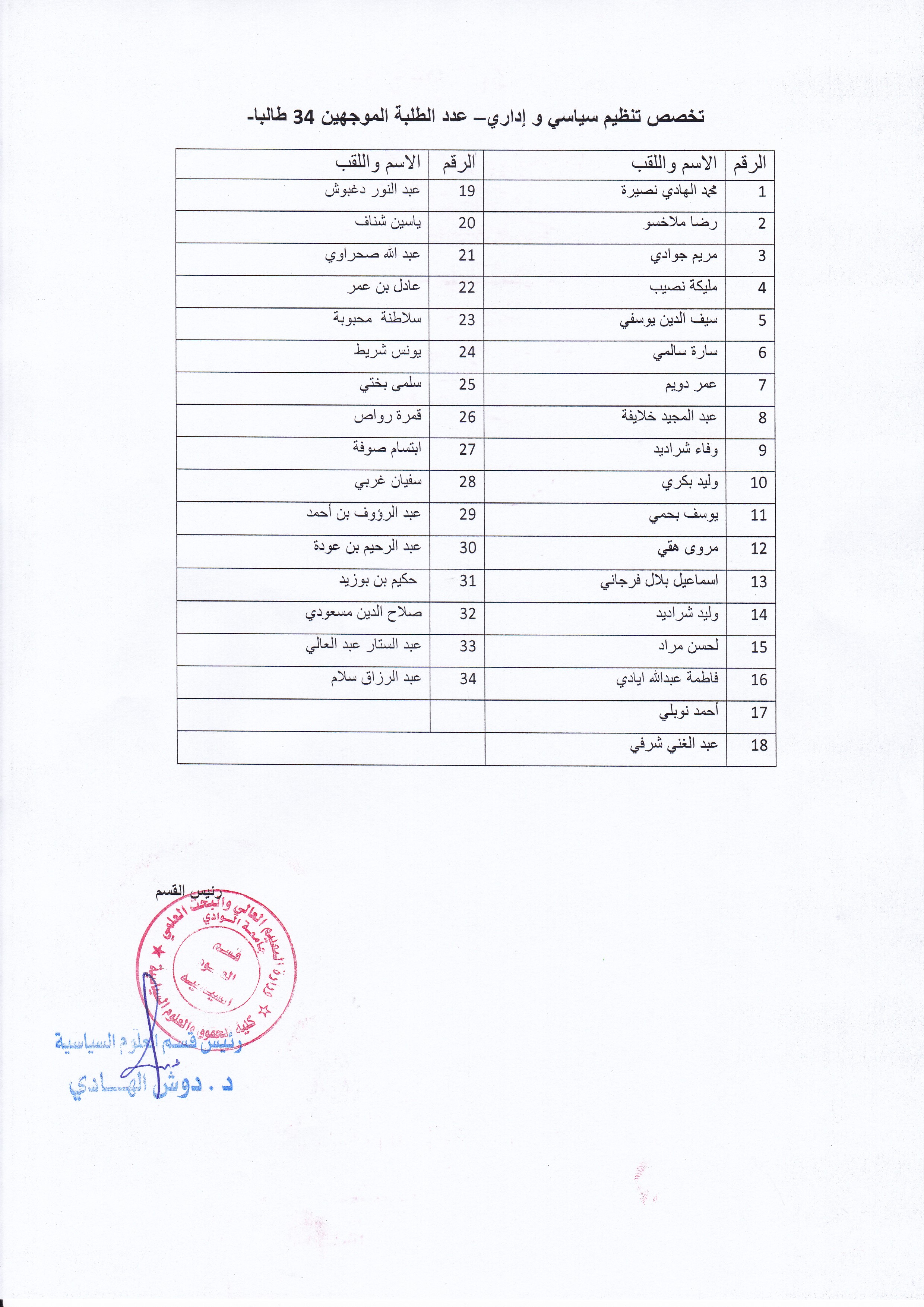 إعادة توجيه طلبة سنة ثانية علوم سياسية2