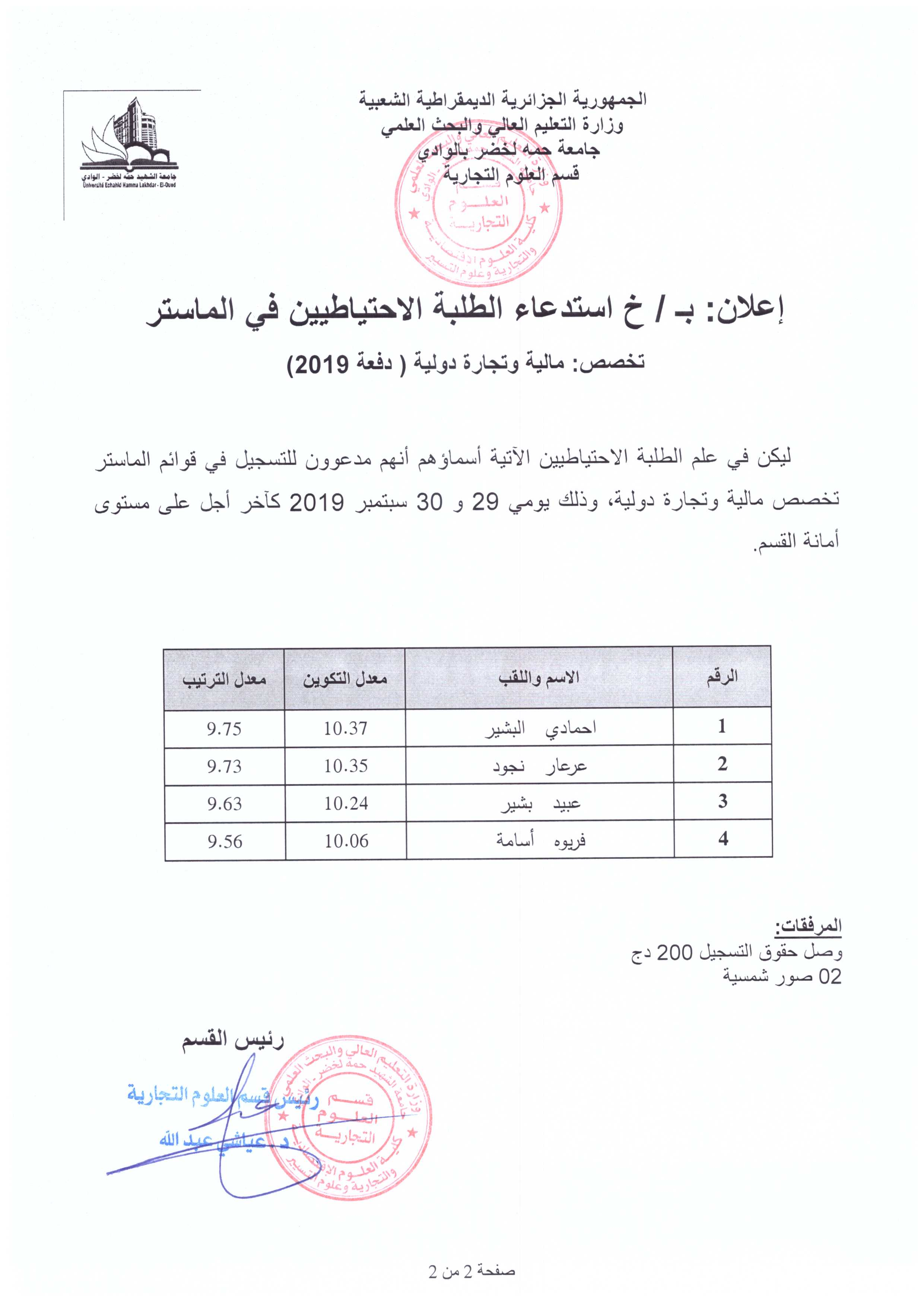 استدعاء الاحتياط ماستر تجارة دولية