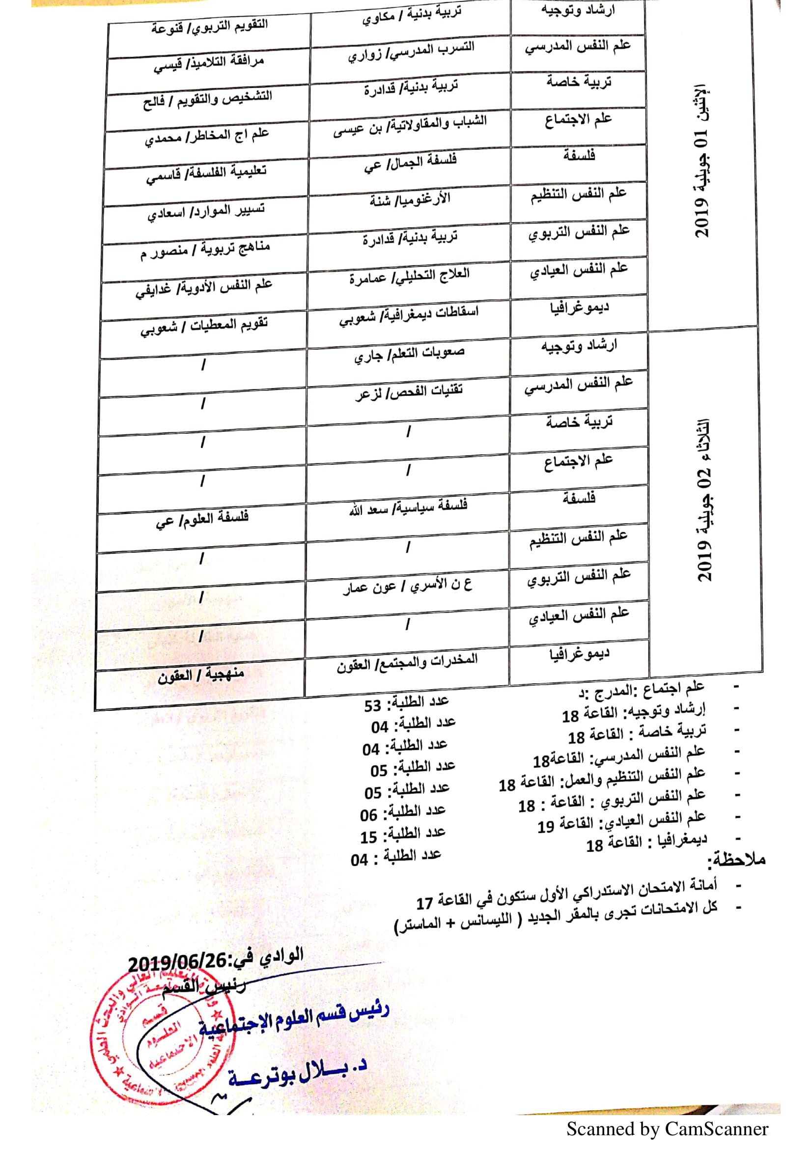 جدول الامتحان الاستدراكي الثاني 2018 2019 4