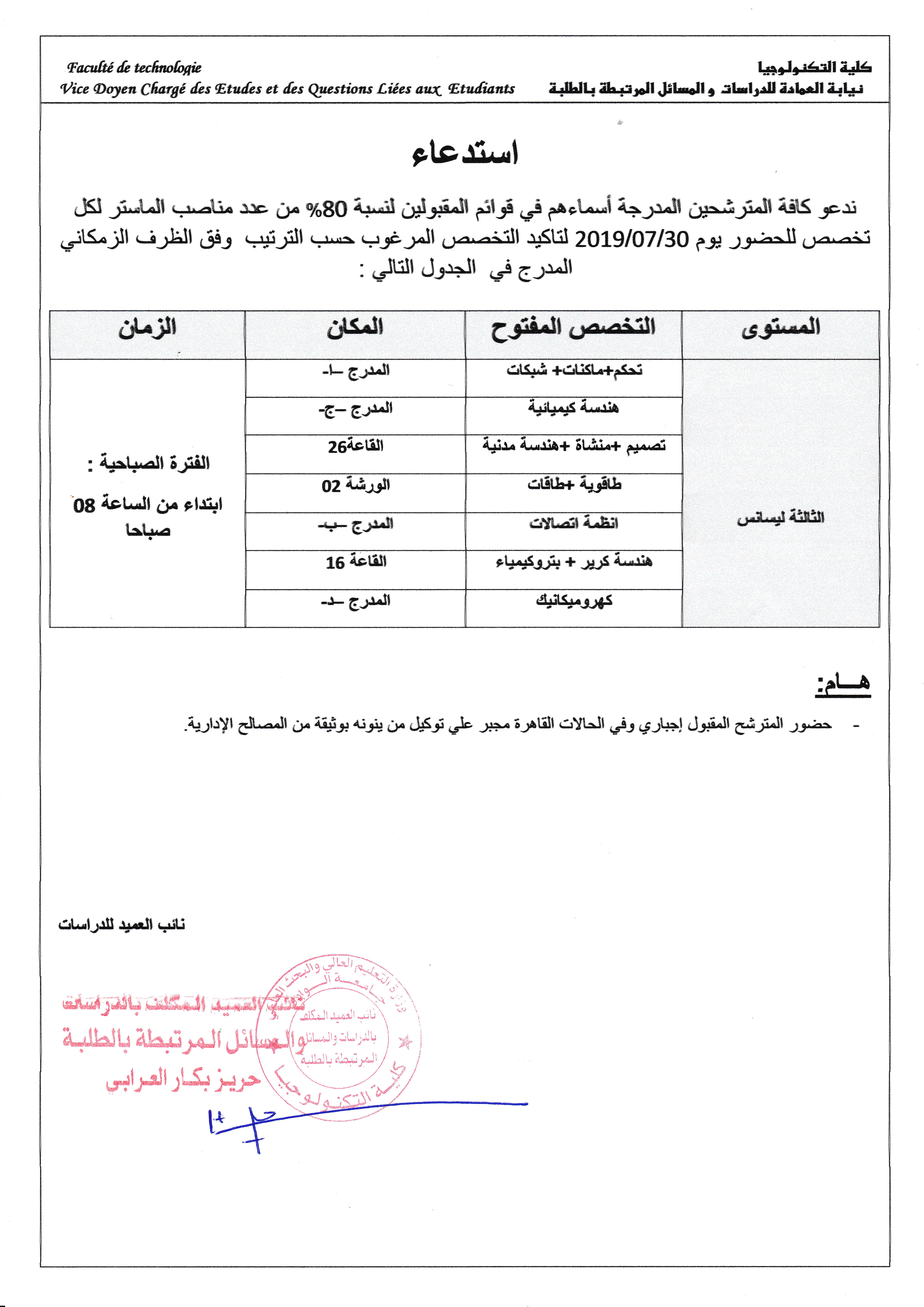 استدعاء المقبولين في الماستر 