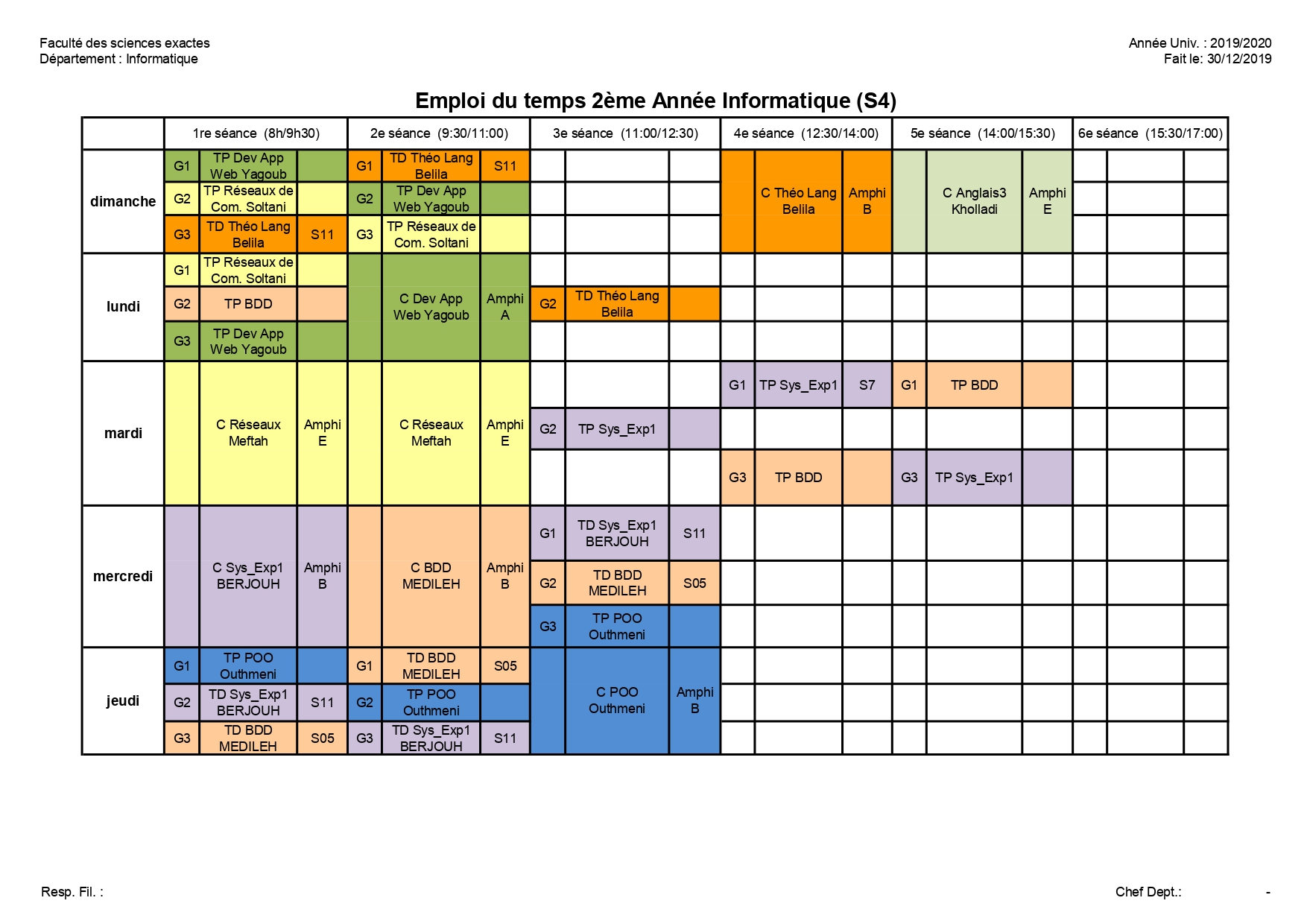 Emploi du temps 2ème Année Informatique (S4) page 0001