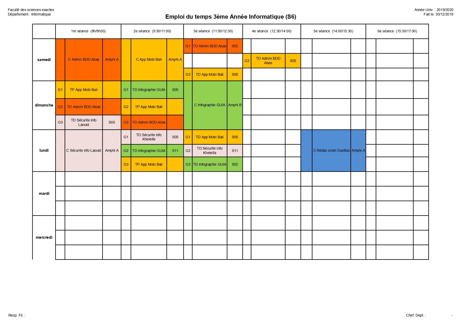 Emploi du temps 2ème Année Informatique (S4) page 0002