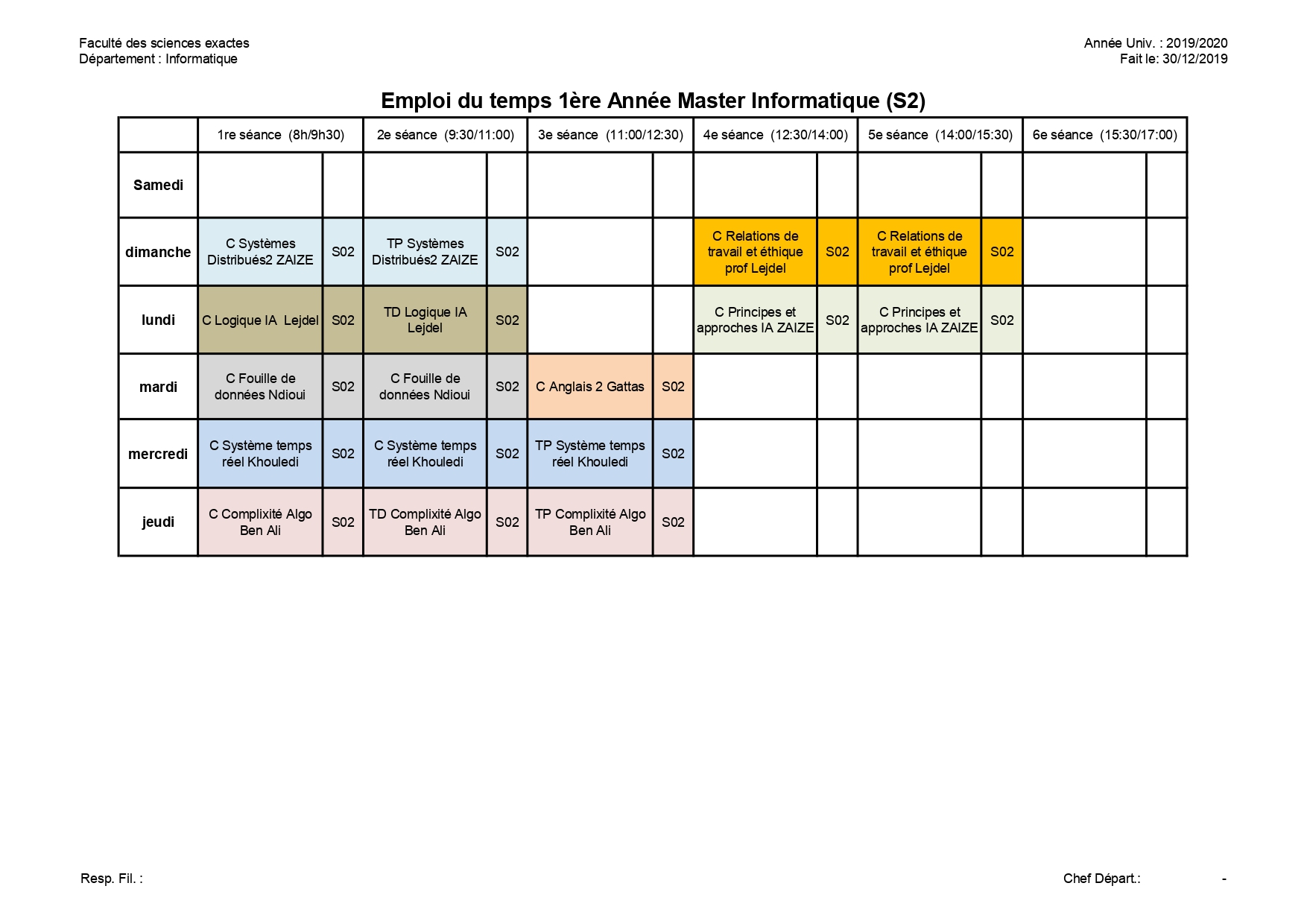 Emploi du temps 2ème Année Informatique (S4) page 0003