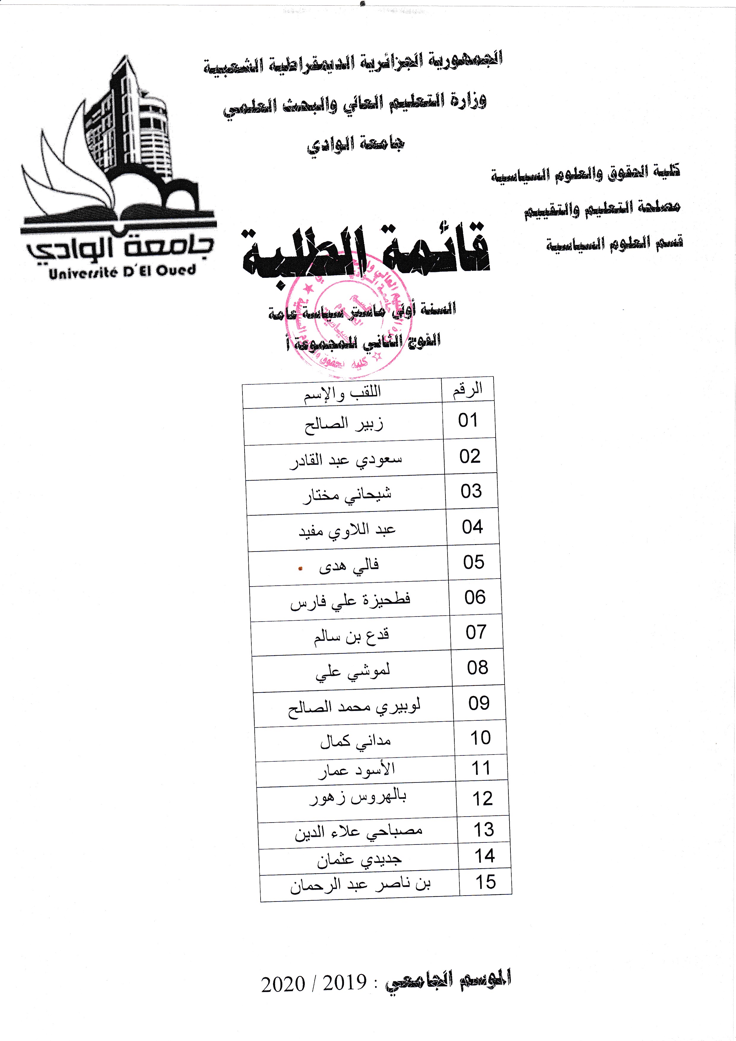 السنة أولى ماستر علوم سياسية  (سياسات عامه) فوج 2 مج أ 