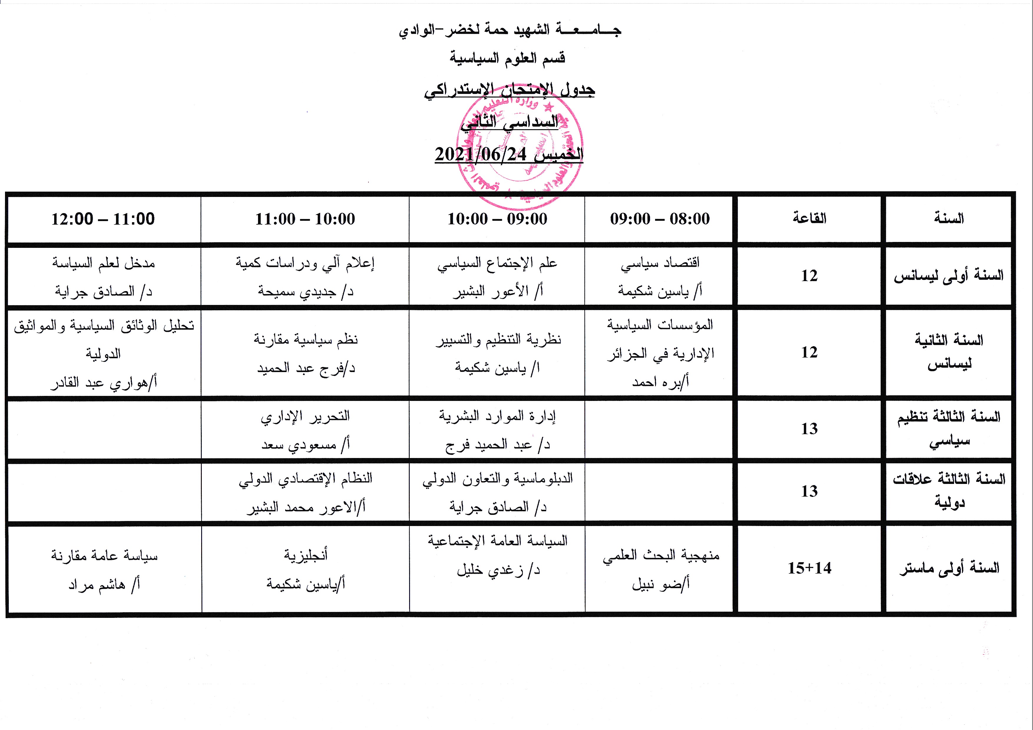 استدراك السداسي الثاني الخميس  24 06 2021