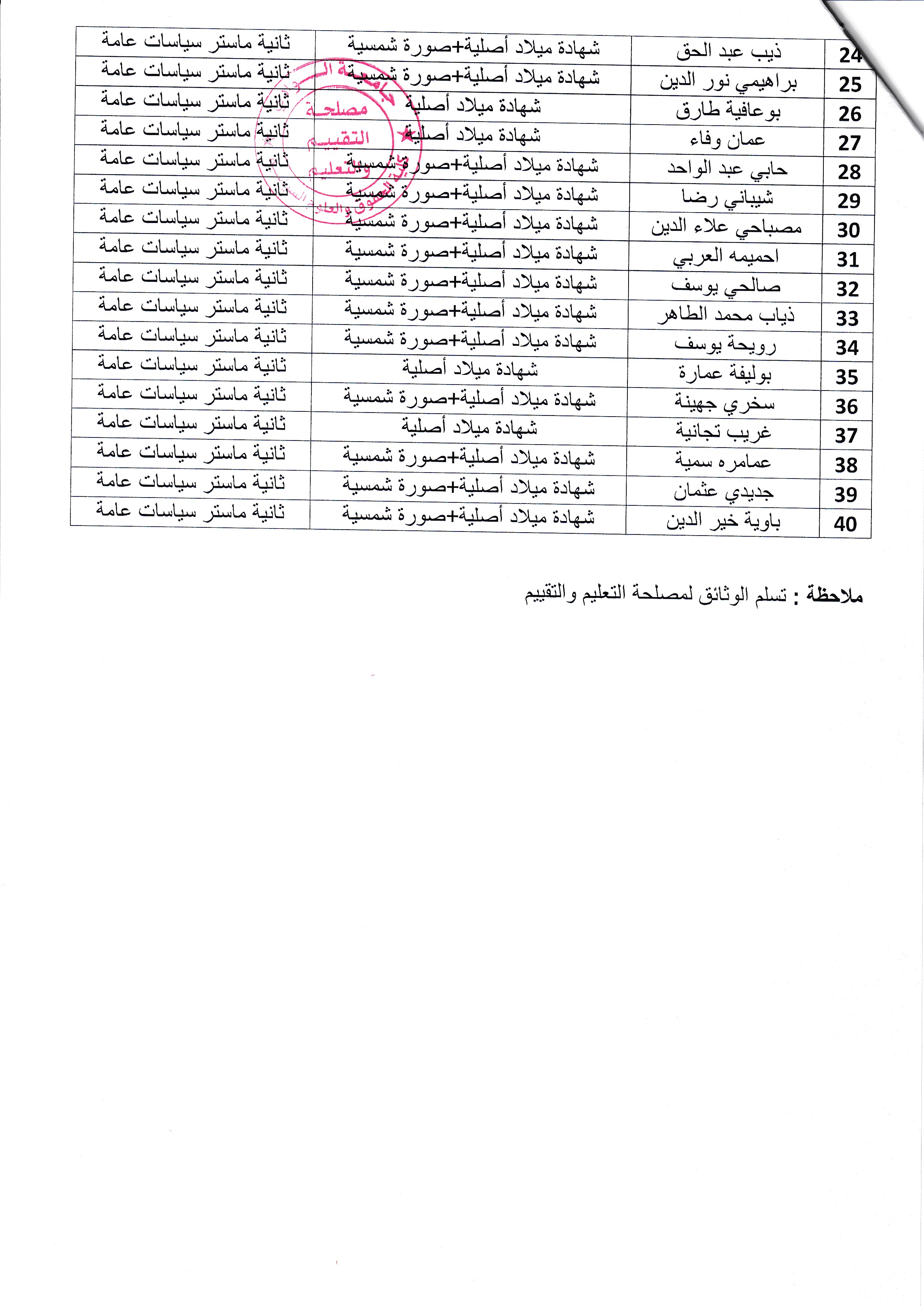 اعلان لفائدة الطالبة لاستكمال بعض الوثائق الإدارية (02)