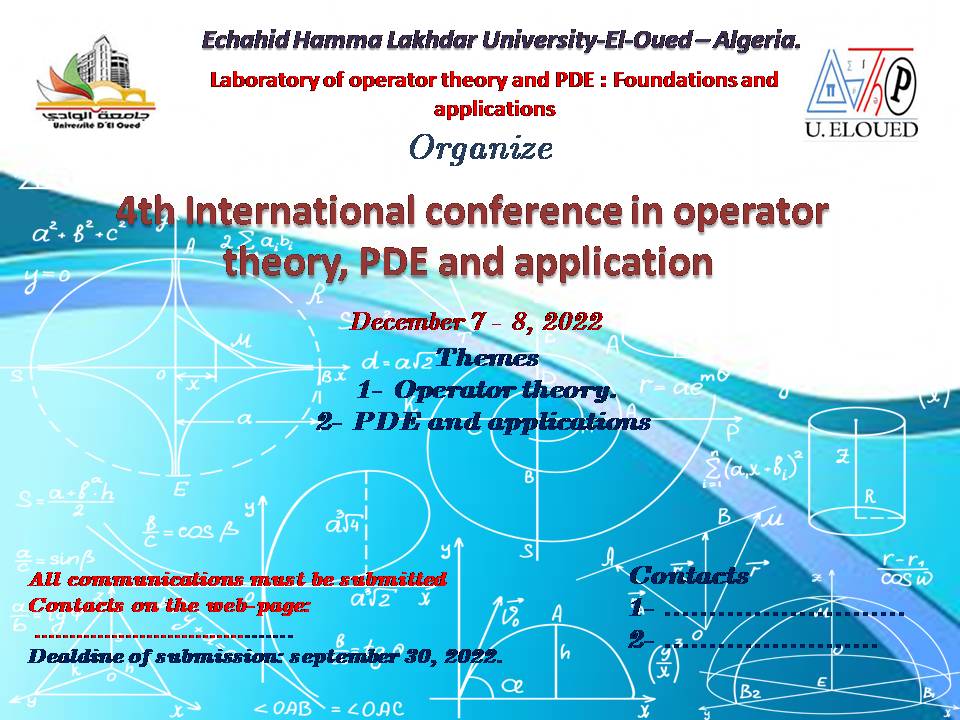 إعلان الملتقى4th International conference in operator theory , PDE and application December 7  8 2022 