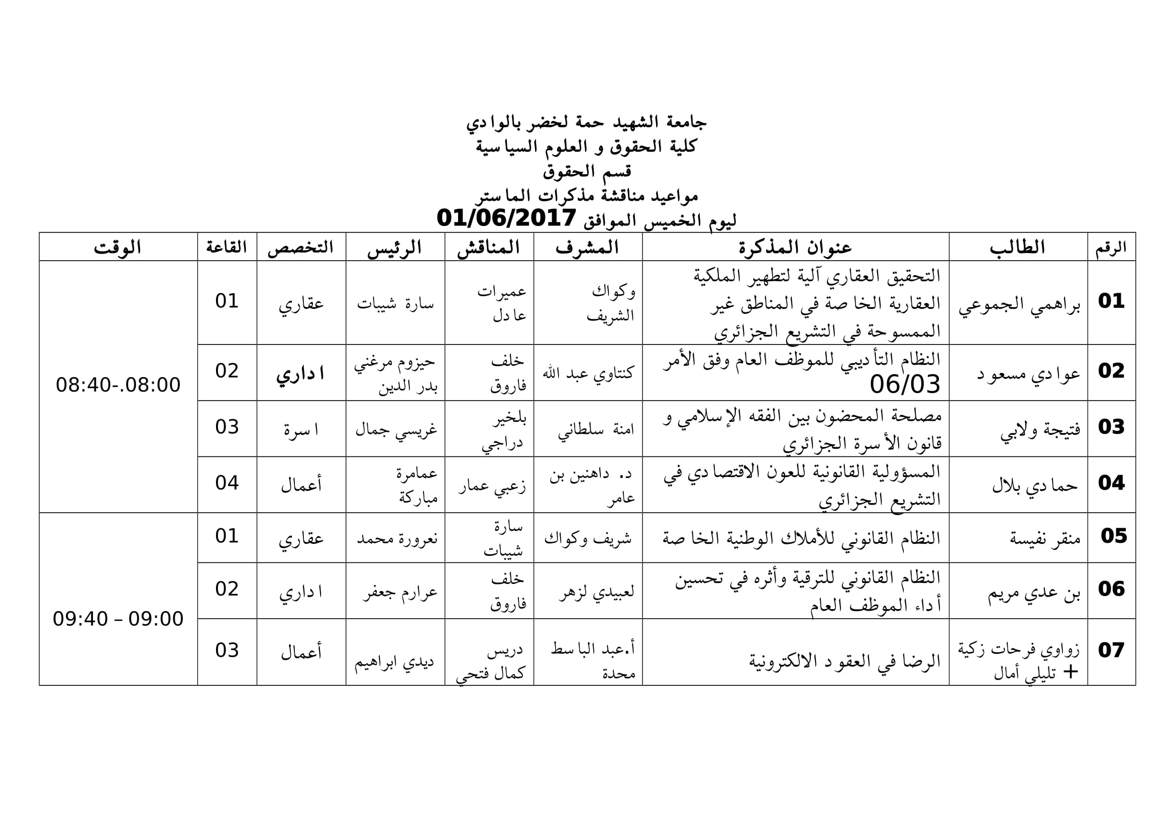 1مواعيد مناقشات مذكرات الماستر-الخميس-1