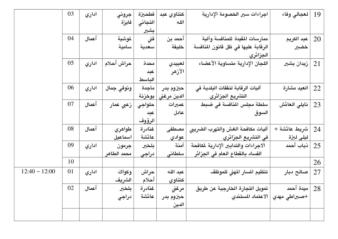 مواعيد مناقشات مذكرات الماستر3 2