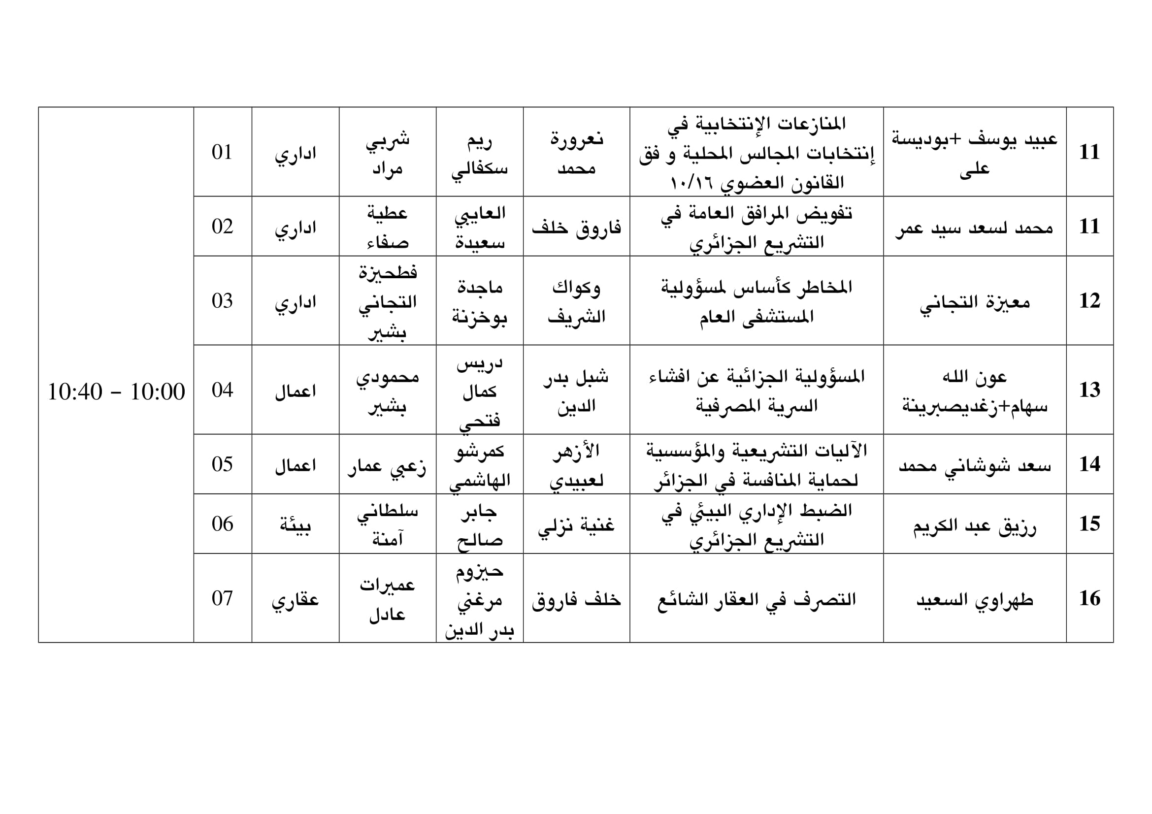 مواعيد مناقشات مذكرات الماستر الاحد-3