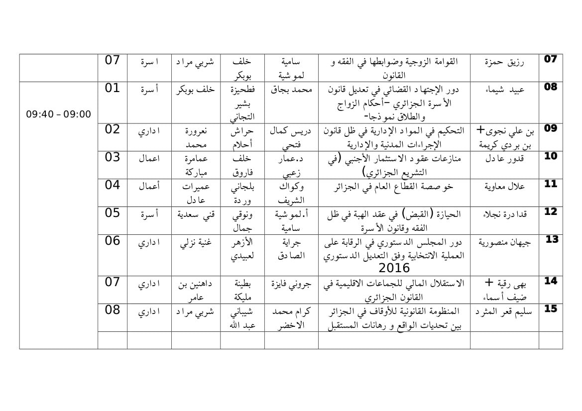 مواعيد مناقشة مذكرات الماستر mercredi1