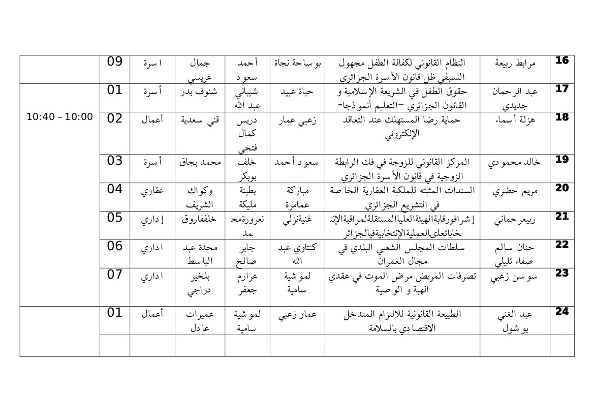 مواعيد مناقشة مذكرات الماستر mercredi2