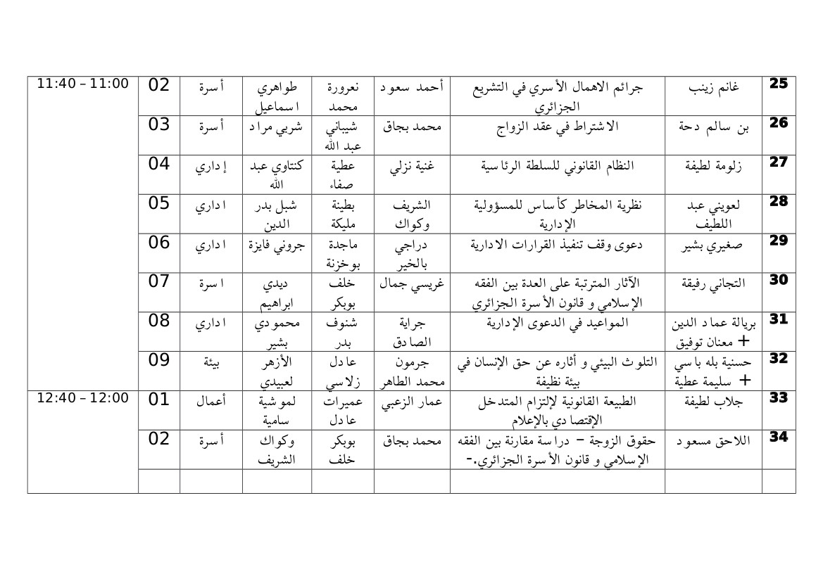 مواعيد مناقشة مذكرات الماستر mercredi3