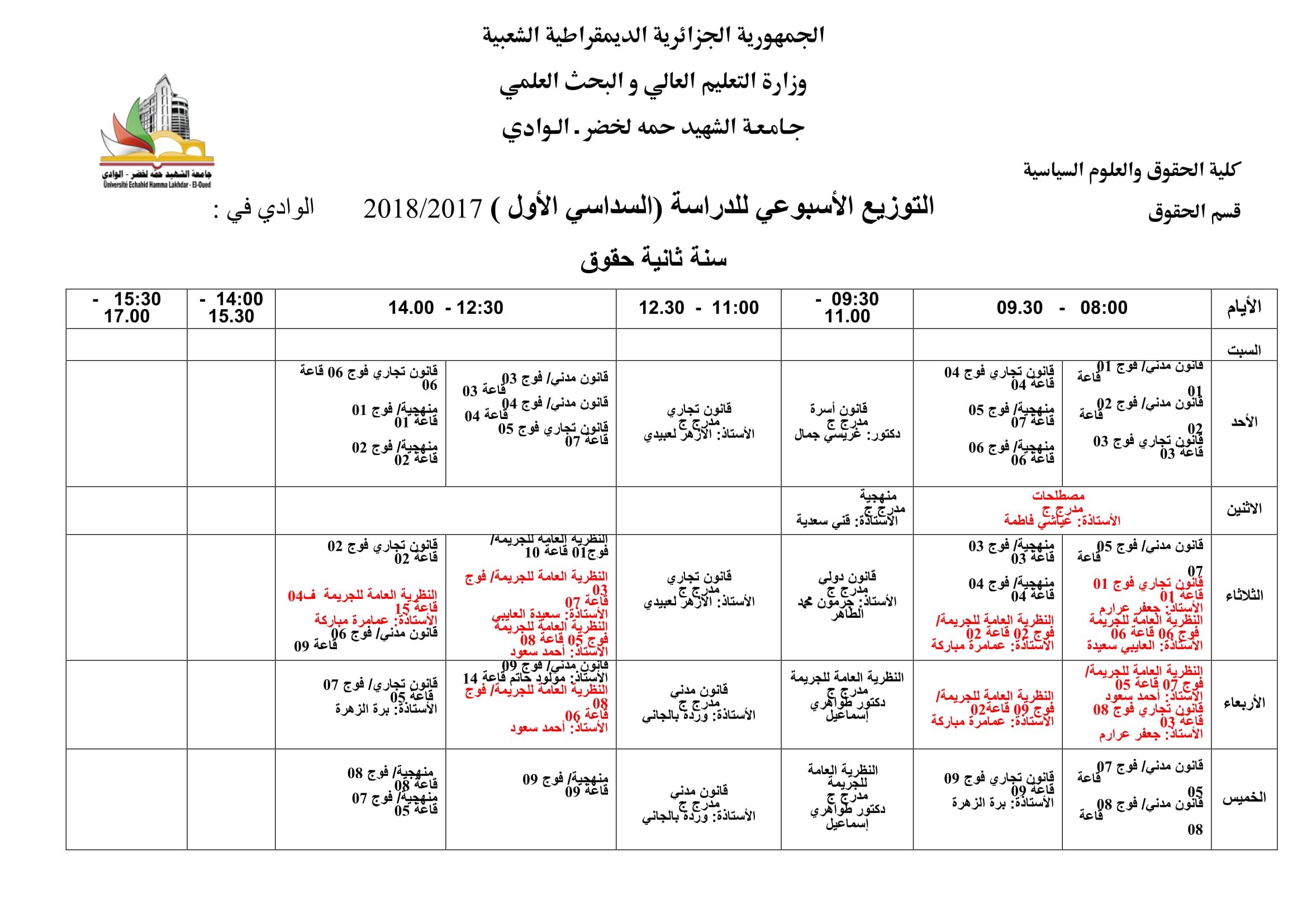 جميع جداول الليسانس-2-1