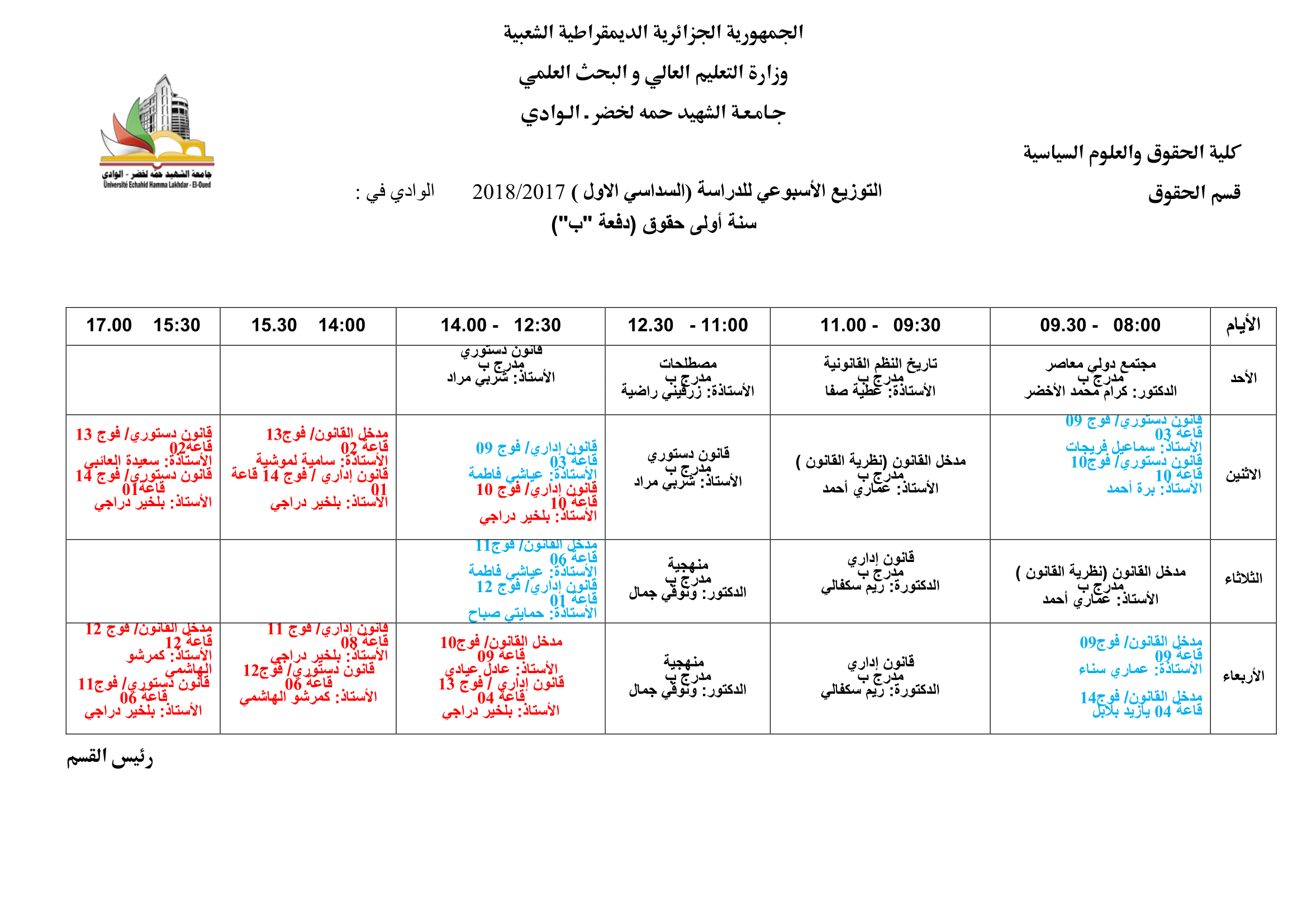 جميع جداول الليسانس-2-1